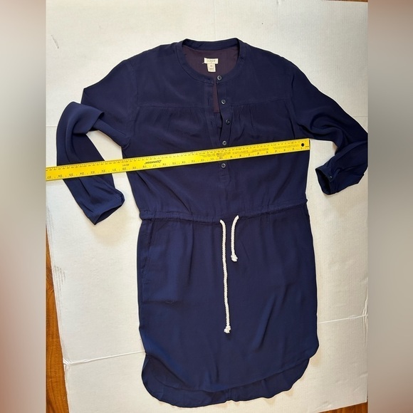 JCrew solid navy blue shift shirt dress with rope tie & elastic waist Sz-XS C19 - Picture 13 of 16